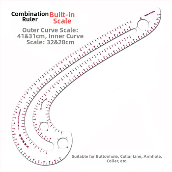 Σετ χαράκτων σχεδίασης ενδύμάτων με ενσωματωμένη κλίμακα, πλαστικό, περιλαμβάνει πλάκα L-σχήματος γωνίας και οδηγούς καμπύλης