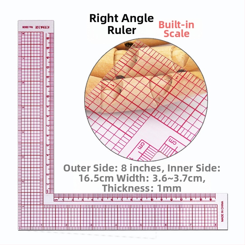 Комплект чертожни линейки за облекло с вградена скала, пластмасов корпус, L-образна правоъгълна плоча и криви за моделиране