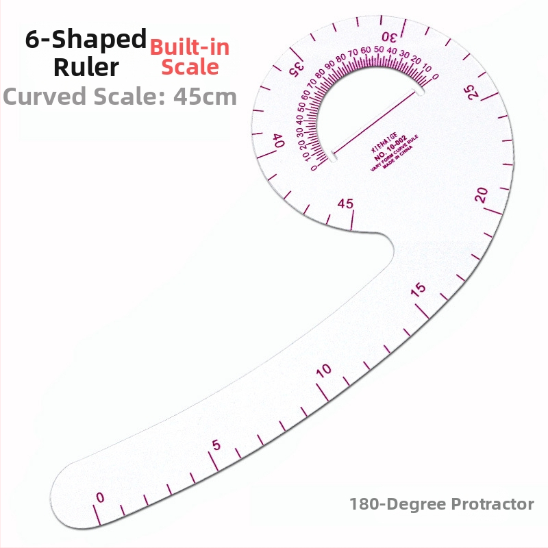 Комплект чертожни линейки за облекло с вградена скала, пластмасов корпус, L-образна правоъгълна плоча и криви за моделиране