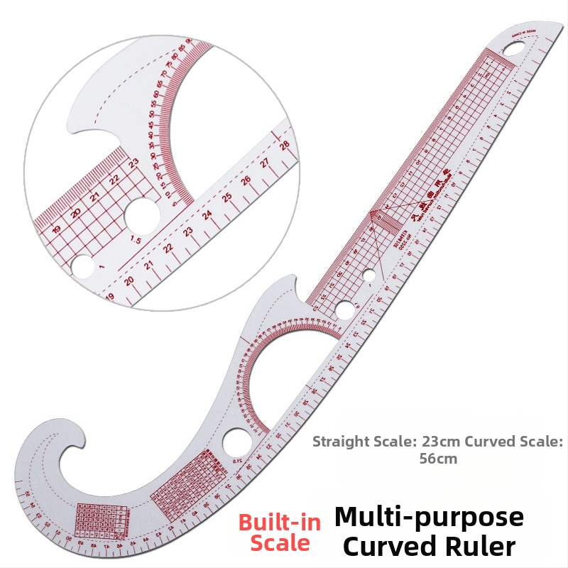 Комплект чертожни линейки за облекло с вградена скала, пластмасов корпус, L-образна правоъгълна плоча и криви за моделиране