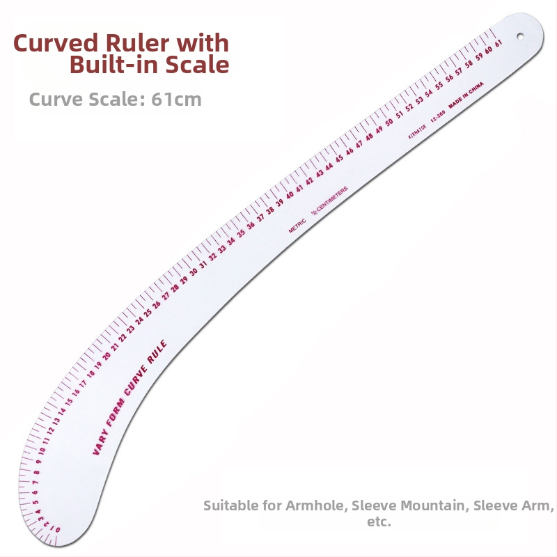Комплект чертожни линейки за облекло с вградена скала, пластмасов корпус, L-образна правоъгълна плоча и криви за моделиране