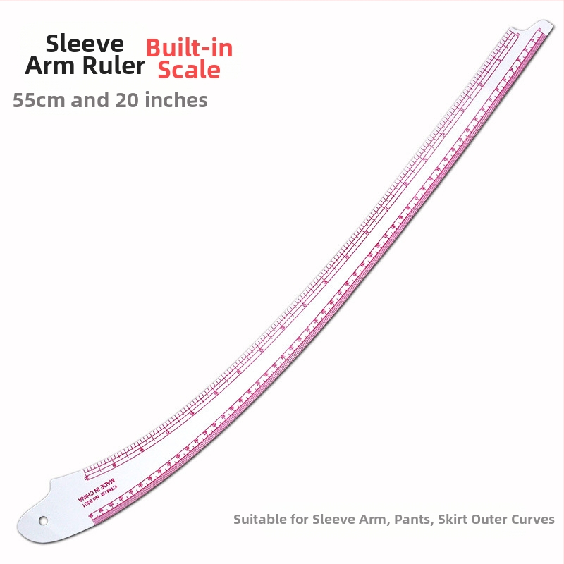 Комплект чертожни линейки за облекло с вградена скала, пластмасов корпус, L-образна правоъгълна плоча и криви за моделиране