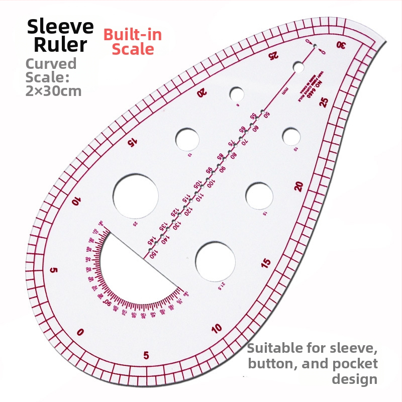 Комплект чертожни линейки за облекло с вградена скала, пластмасов корпус, L-образна правоъгълна плоча и криви за моделиране