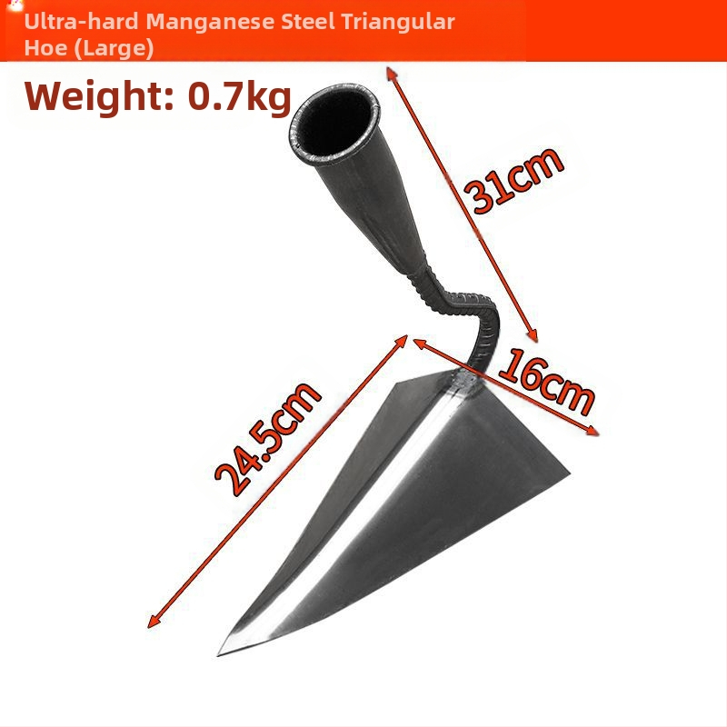 Háromszög kapálóvas kerthez – mangánacélból készült, kerti eszköz a sávok ásására és a talaj lazítására, márka Lan Jiaochen