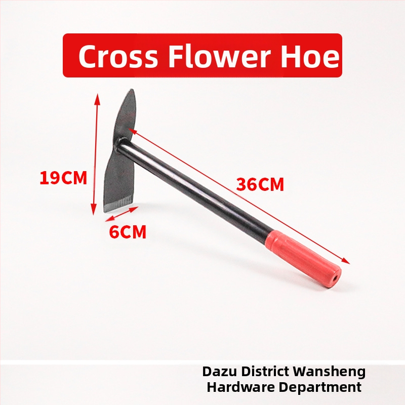 Lopată de grădină cu dublă utilizare, greblă cu trei dinți, vârf ascuțit; Wanxing marcă, bază din oțel, unelte de construcții