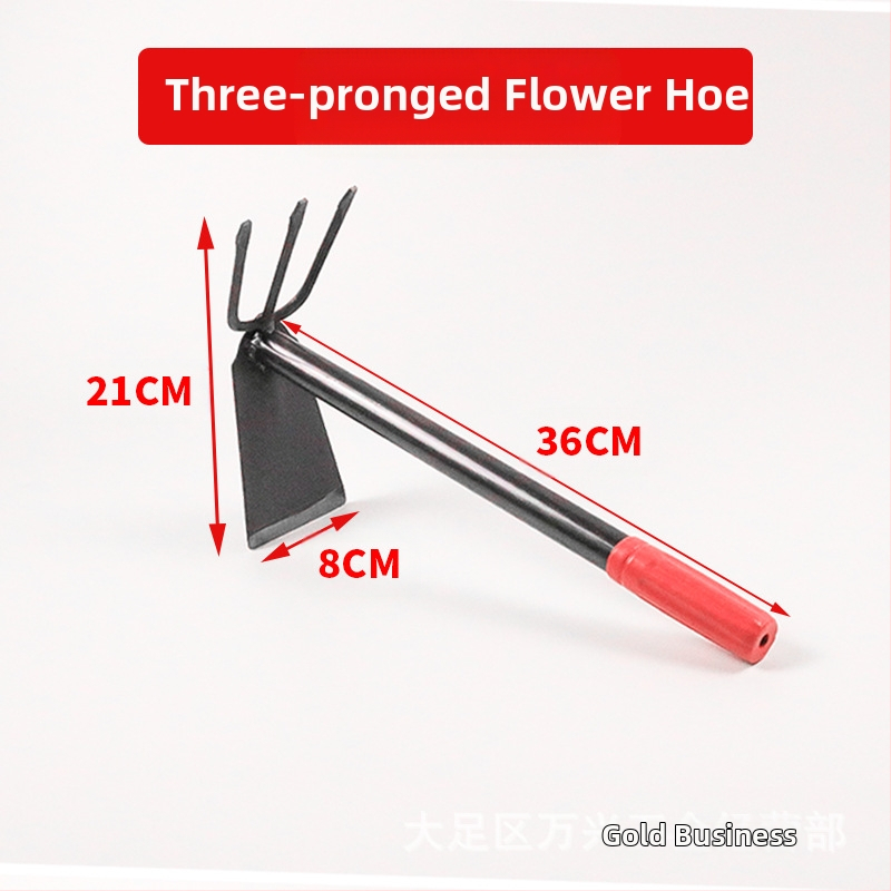 Lopată de grădină cu dublă utilizare, greblă cu trei dinți, vârf ascuțit; Wanxing marcă, bază din oțel, unelte de construcții