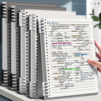 Caurspīdīgs piezīmju grāmatiņa ar noņemamu iekšējo bloku un kvadrātveida lapām, ideāli piemērots vidusskolas skolēniem