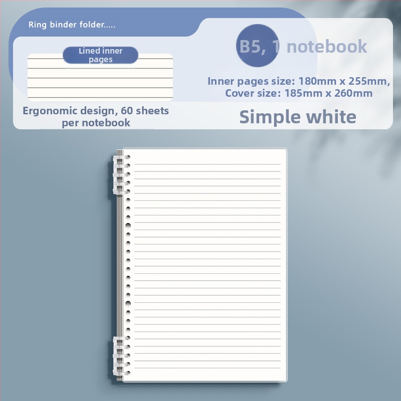 Caurspīdīgs piezīmju grāmatiņa ar noņemamu iekšējo bloku un kvadrātveida lapām, ideāli piemērots vidusskolas skolēniem