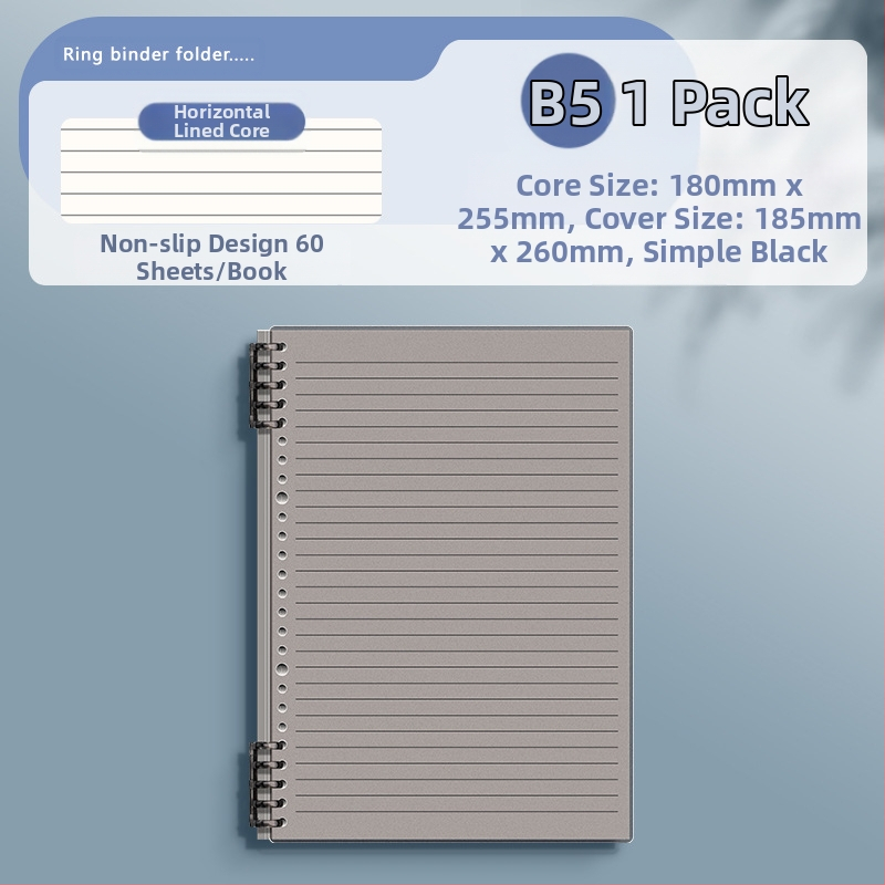 Caurspīdīgs piezīmju grāmatiņa ar noņemamu iekšējo bloku un kvadrātveida lapām, ideāli piemērots vidusskolas skolēniem