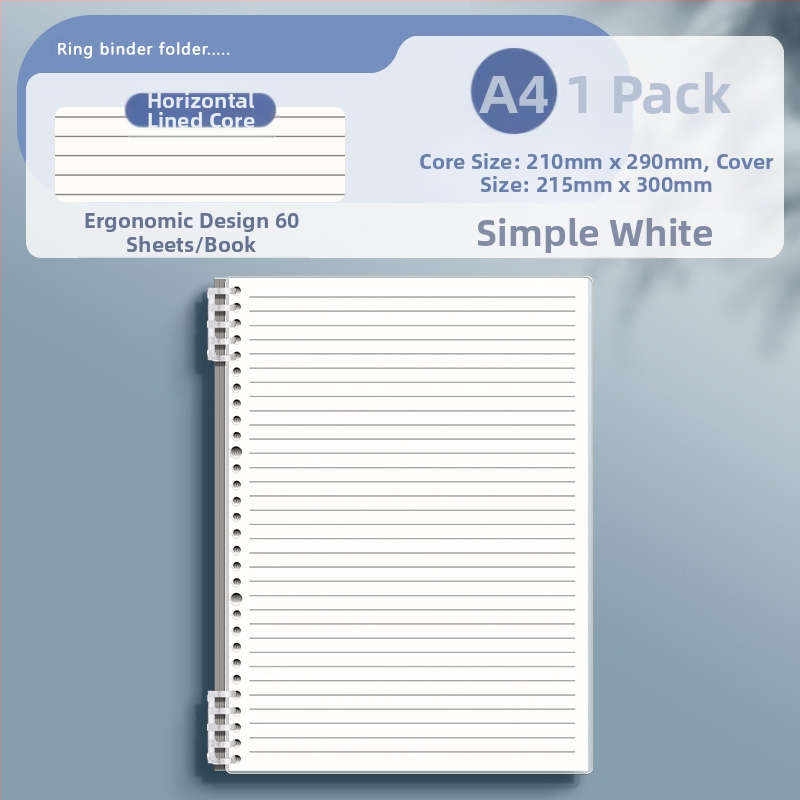 Caurspīdīgs piezīmju grāmatiņa ar noņemamu iekšējo bloku un kvadrātveida lapām, ideāli piemērots vidusskolas skolēniem