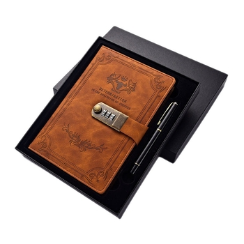 Σετ πέντε τετραδίων με κλειδαριά κωδικού, PU κάλυμμα, ραφή με νήμα, νοσταλγικό ρετρό στυλ