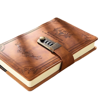 Σετ πέντε τετραδίων με κλειδαριά κωδικού, PU κάλυμμα, ραφή με νήμα, νοσταλγικό ρετρό στυλ