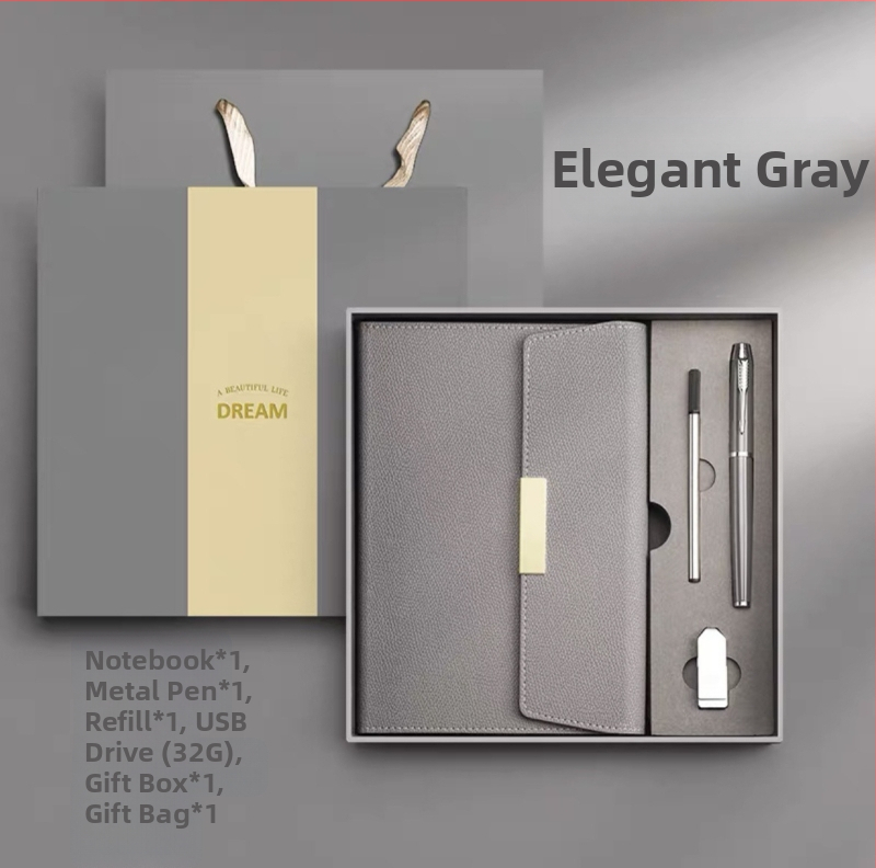 Poklon set bilježnica s PU koricama, spiralno povezivanje, Dowling papir 80 g, USB 16 GB, metalno pero s refillom