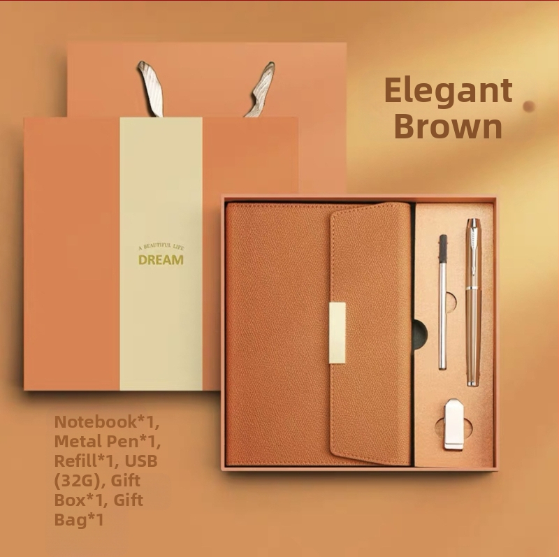 Poklon set bilježnica s PU koricama, spiralno povezivanje, Dowling papir 80 g, USB 16 GB, metalno pero s refillom