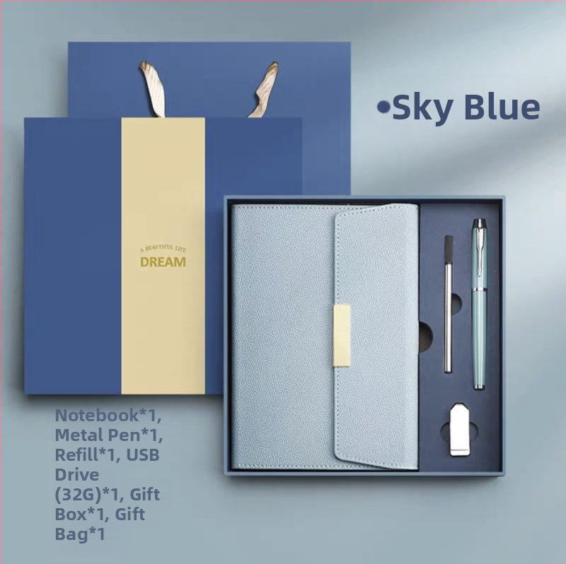 Poklon set bilježnica s PU koricama, spiralno povezivanje, Dowling papir 80 g, USB 16 GB, metalno pero s refillom