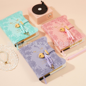 Σημειωματάριο με κλειδαριά σε σχήμα καρδιάς, εξώφυλλο από συνθετικό δέρμα, ραφτό δέσιμο, Dowling χαρτί 80 g, 300–400 σελίδες, δημιουργικό στυλ