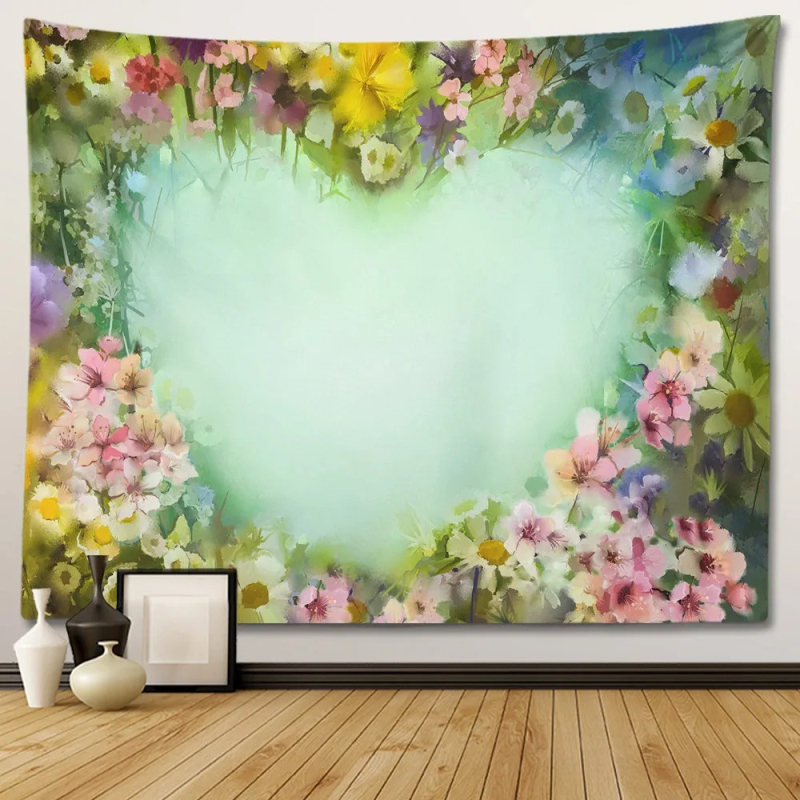 Sienos gobelenas su gėlių psichodeliniu bohemišku dizainu; 100% poliesteris, Nordic stilius, peizažo motyvas, pritaikomas; tinka svetainei, miegamajam, studijai, restoranui, vaikų kambariui