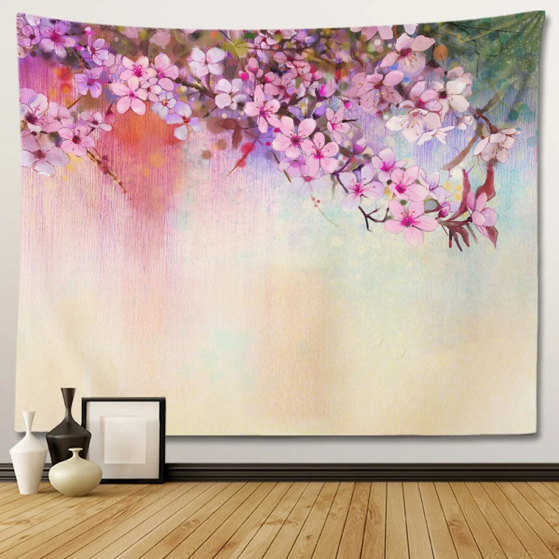 Sienos gobelenas su gėlių psichodeliniu bohemišku dizainu; 100% poliesteris, Nordic stilius, peizažo motyvas, pritaikomas; tinka svetainei, miegamajam, studijai, restoranui, vaikų kambariui