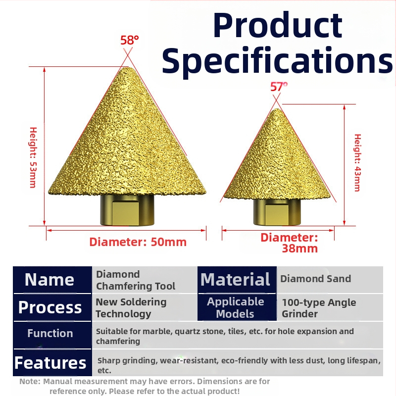 Haoqi Диамантен фрезер за заобляне на ръбове за керамични плочки и мрамор – отвори за дупки, разширител на отвори, бур за пробиване, конусовидна глава за шлайфане