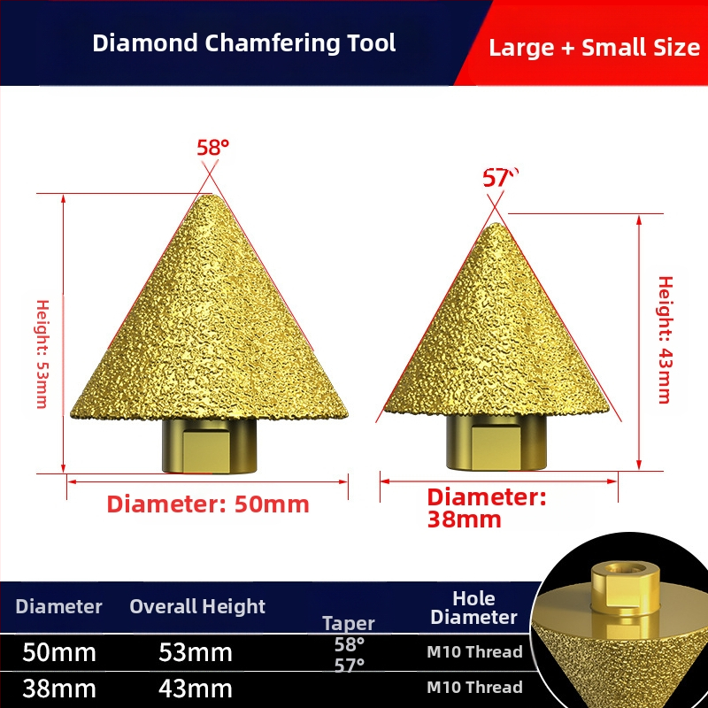 Haoqi Диамантен фрезер за заобляне на ръбове за керамични плочки и мрамор – отвори за дупки, разширител на отвори, бур за пробиване, конусовидна глава за шлайфане