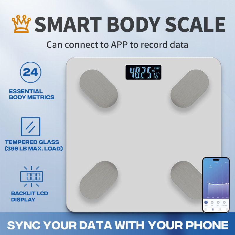 Ķermeņa tauku svari ar Bluetooth — gudra mājas veselības svari pieaugušajiem; mēra svaru, ķermeņa taukus, kalorijas un mitrumu; maksimālais slodze 180 kg