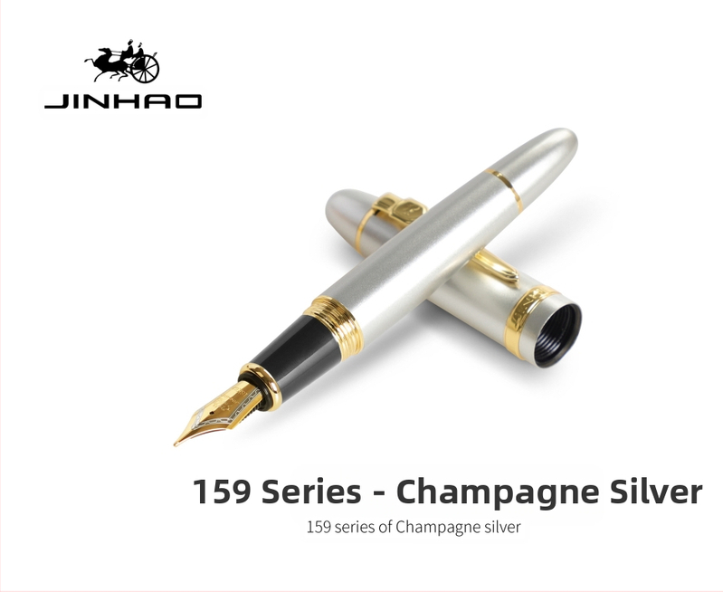 Jin Hao 159 sērijas irīdija parakstīšanas pildspalva, metāla korpuss, spirālveida tintes padeve, metāla uzgalis, drukāts logotips, pielāgošana