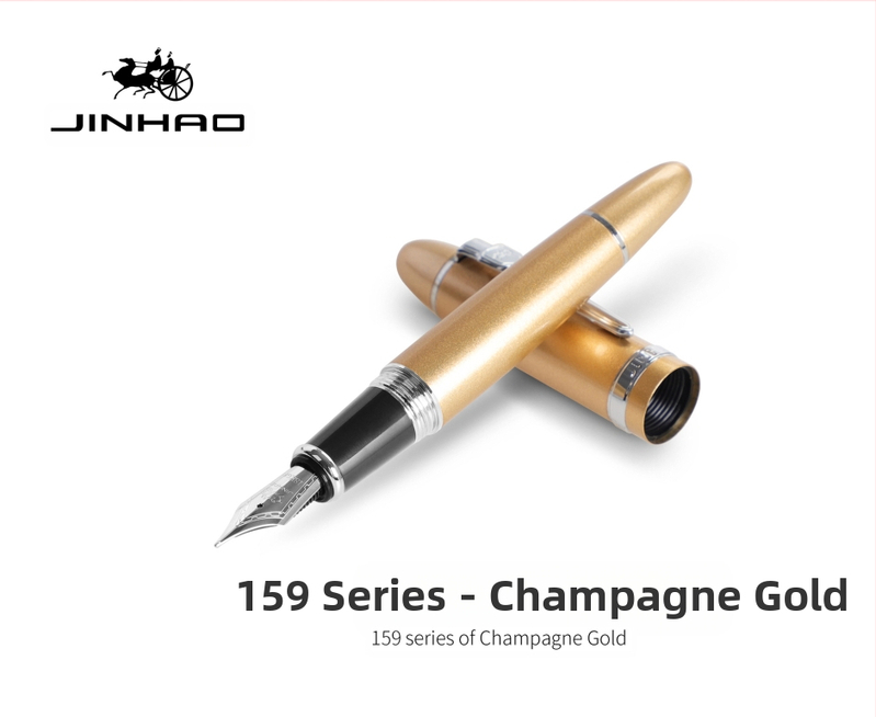 Jin Hao 159 sērijas irīdija parakstīšanas pildspalva, metāla korpuss, spirālveida tintes padeve, metāla uzgalis, drukāts logotips, pielāgošana
