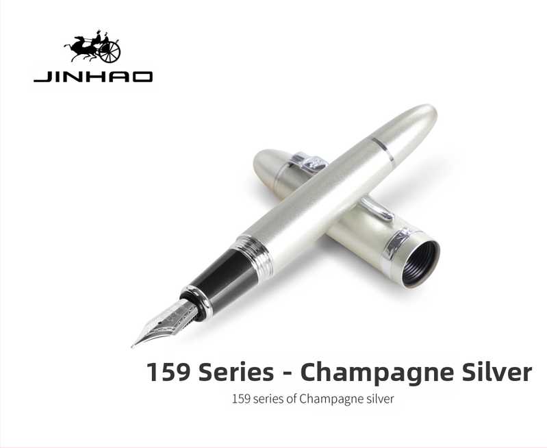Jin Hao 159 sērijas irīdija parakstīšanas pildspalva, metāla korpuss, spirālveida tintes padeve, metāla uzgalis, drukāts logotips, pielāgošana