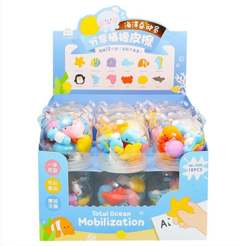 Keqijia 3D γόμα διόρθωσης με σχήμα θαλάσσιων ζώων σε κουβά, υλικό TPR, για παιδιά και μαθητές