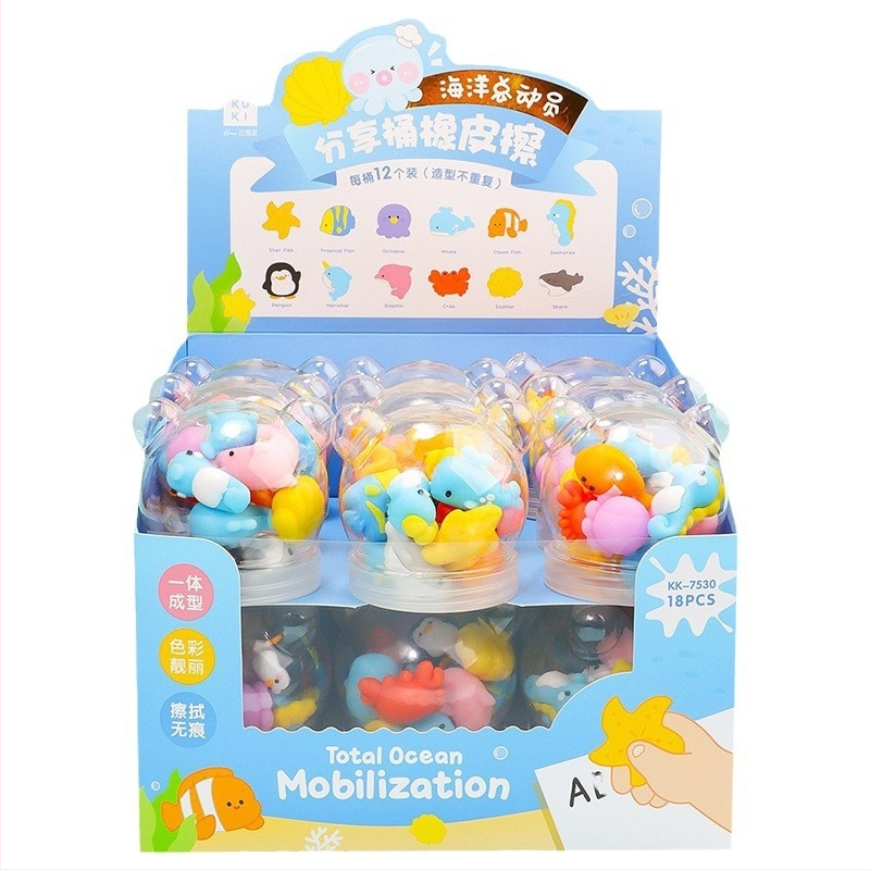 Keqijia 3D гума за корекция с форми на морски животни в кофа, TPR материал, за деца и ученици