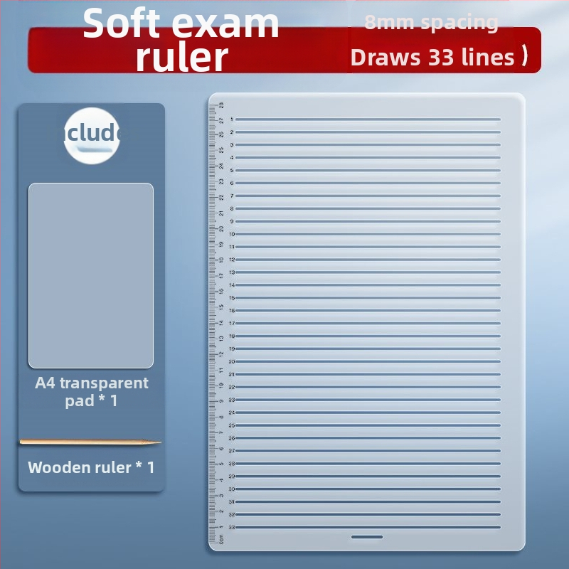 Пластмасово правило с решетка, без следи от писане, с марки 0.9 cm и 1 cm за изпитни отговори