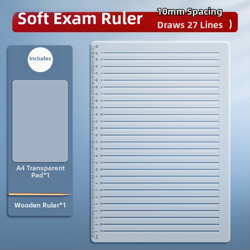 Пластмасово правило с решетка, без следи от писане, с марки 0.9 cm и 1 cm за изпитни отговори