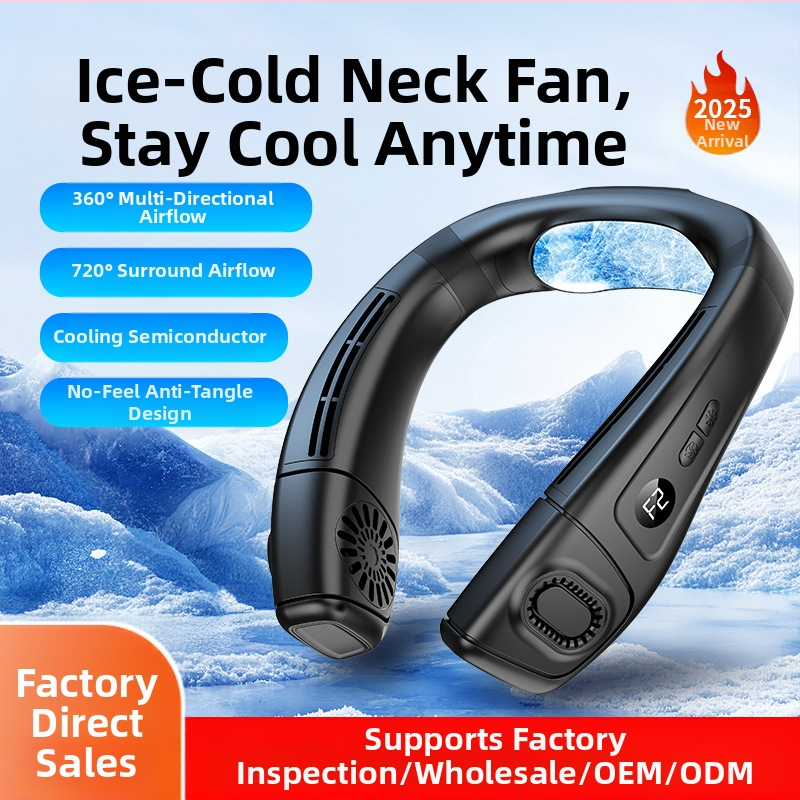 Ventilator mini pentru gât fără palete, baterie încorporată de 4000 mAh, încărcare USB, 3 viteze, motor brushless, zgomot sub 36 dB