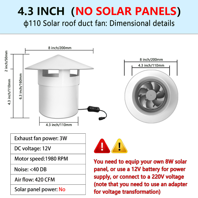 12V tiho ispušni ventilator za ventilaciju, plastično kućište, usmjeren protok zraka naprijed