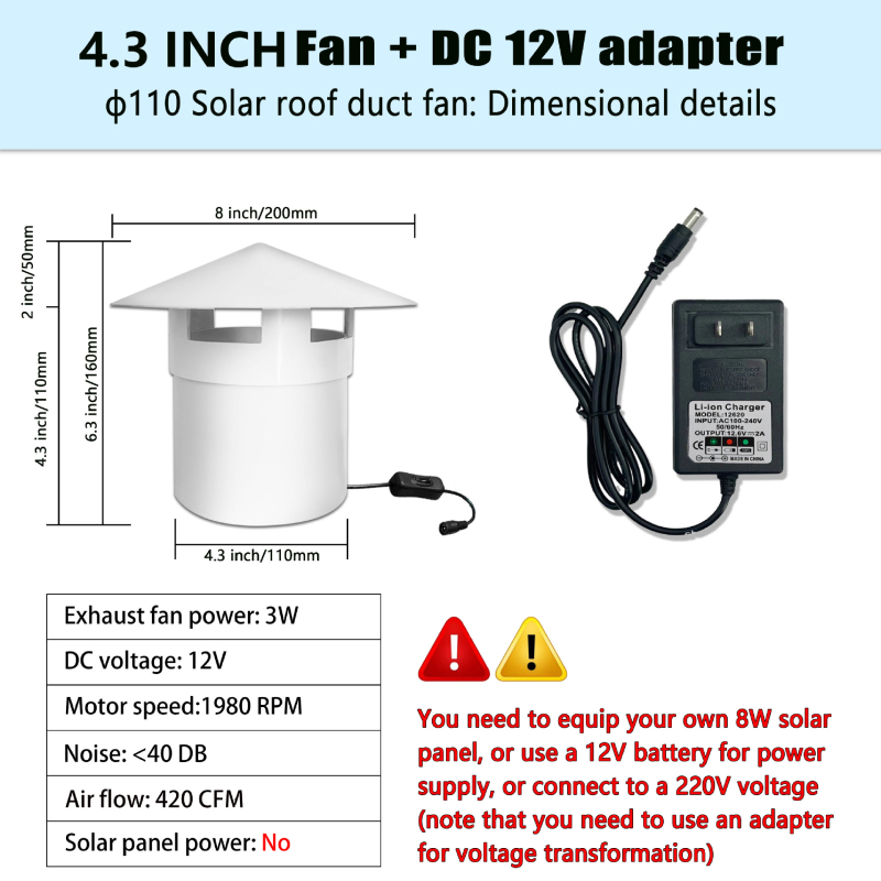 12V tiho ispušni ventilator za ventilaciju, plastično kućište, usmjeren protok zraka naprijed