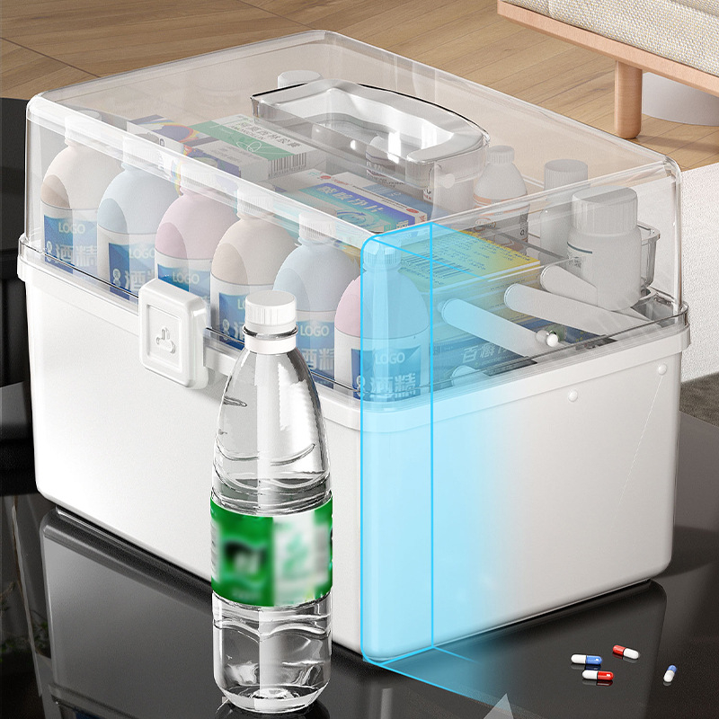 Fengzhe Gyógyszeres doboz, háromrétegű hordozható műanyag tároló, nagy kapacitás