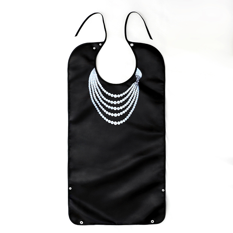 Bib pentru alimentație la vârstnici — impermeabil, rezistent la ulei, țesătură satin/PU, poliester, modele variate