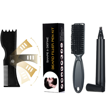 Set de îngrijire a bărbii cu stilou pentru barbă, stilou de umplere, perie, pieptene de modelare și foarfecă – periile din nailon, mâner din plastic, ambalare în cutie, 1 set, TIANYI