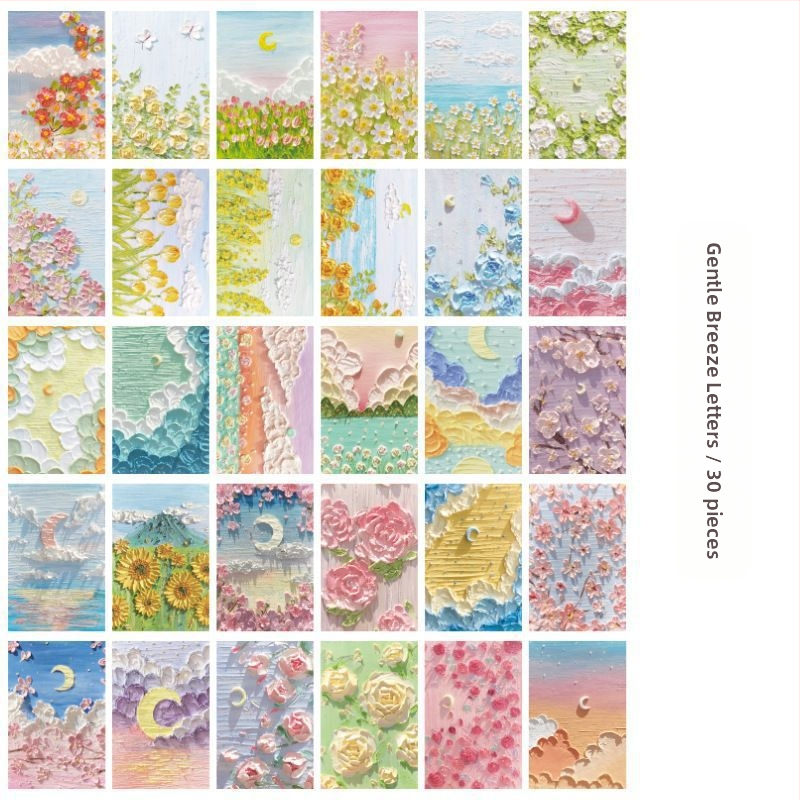 Promóciós postai üdvözlőlap pasztorális olajfestmény illusztrációval ünnepi üdvözletekhez; szokásos postai lapok; nem testreszabható.