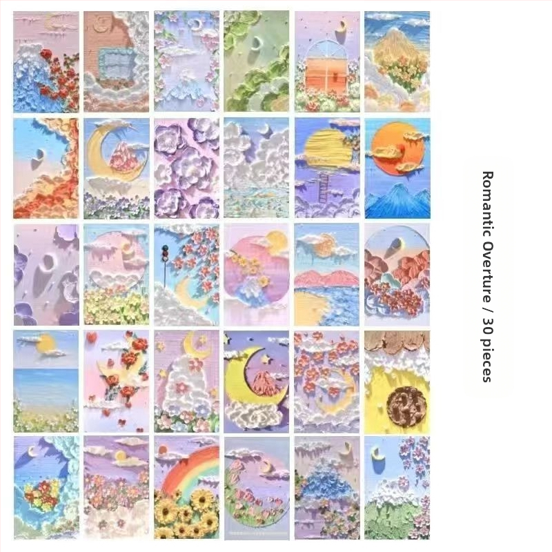 Promóciós postai üdvözlőlap pasztorális olajfestmény illusztrációval ünnepi üdvözletekhez; szokásos postai lapok; nem testreszabható.