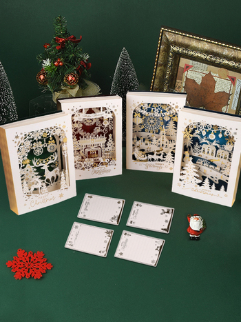 Iheno 3D χριστουγεννιάτικη ευχετήρια κάρτα με κενό εσωτερικό για χειρόγραφες ευχές — παραδοσιακό αγροτικό στυλ