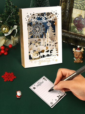 Iheno 3D χριστουγεννιάτικη ευχετήρια κάρτα με κενό εσωτερικό για χειρόγραφες ευχές — παραδοσιακό αγροτικό στυλ