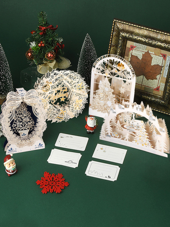 Iheno 3D χριστουγεννιάτικη ευχετήρια κάρτα με κενό εσωτερικό για χειρόγραφες ευχές — παραδοσιακό αγροτικό στυλ