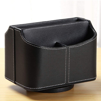Περιστρεφόμενο δερμάτινο κουτί αποθήκευσης – πολυλειτουργικός επιτραπέζιος οργανωτής για τηλεχειριστήρια, γραφική ύλη και βιβλία