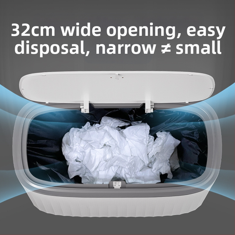 Пластмасово кошче за отпадъци с натисково отваряне и повдигащ се капак, 12 л, дълга цилиндрична форма, за домакинство