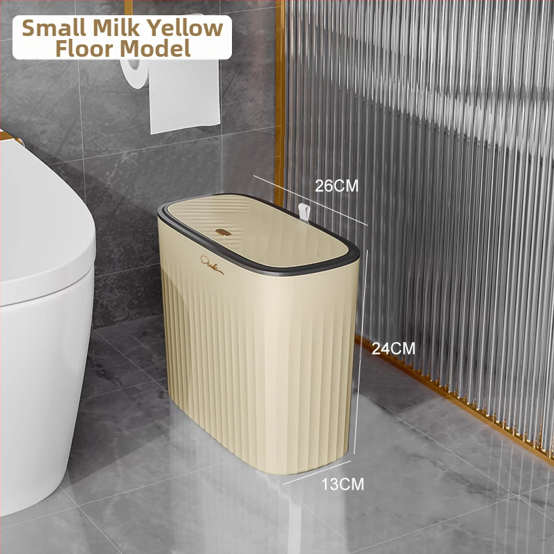 Plastmasas atkritumu tvertne ar nospiestamu atvērumu un pop-up vāku, 12 L vai vairāk, garu cilindrisku formu, mājas lietošanai