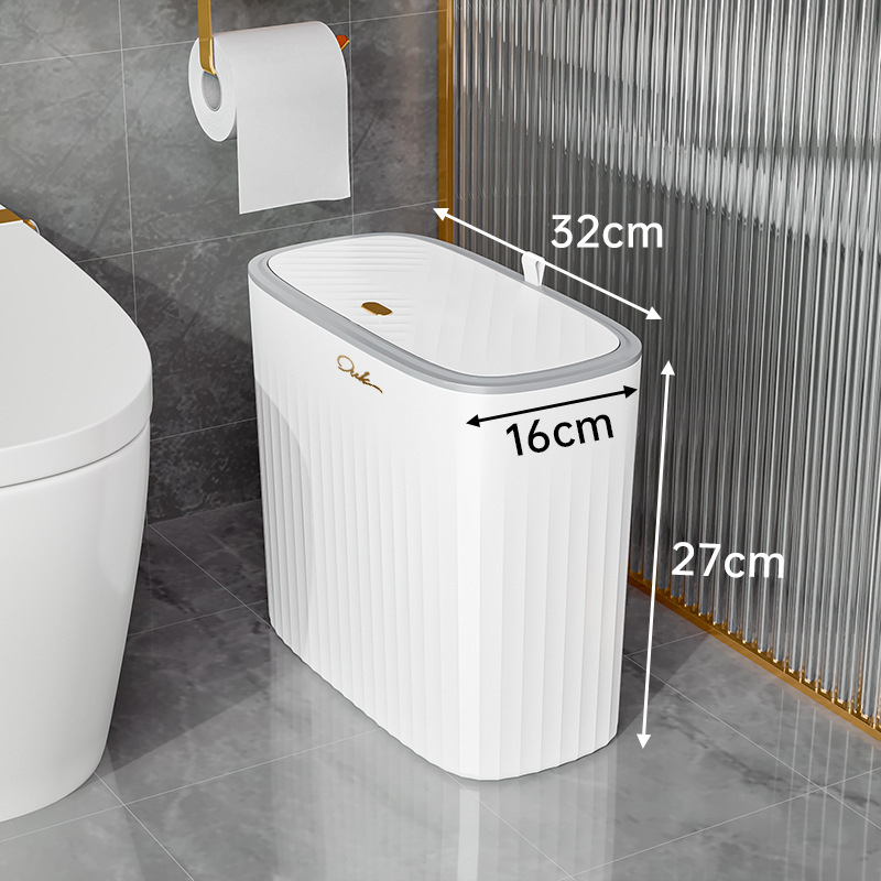 Plastmasas atkritumu tvertne ar nospiestamu atvērumu un pop-up vāku, 12 L vai vairāk, garu cilindrisku formu, mājas lietošanai