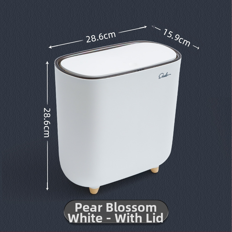 Plastmasas atkritumu tvertne ar nospiestamu atvērumu un pop-up vāku, 12 L vai vairāk, garu cilindrisku formu, mājas lietošanai