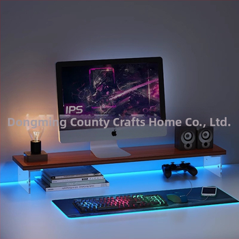 Raft de depozitare pentru birou cu două niveluri, din lemn/bambus, multifuncțional, portabil, montaj pe birou