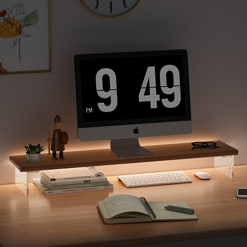 Raft de depozitare pentru birou cu două niveluri, din lemn/bambus, multifuncțional, portabil, montaj pe birou